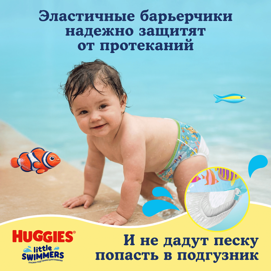 Подгузники-трусики для плавания HUGGIES 3–4, 7–15кг, 13шт, предпросмотр