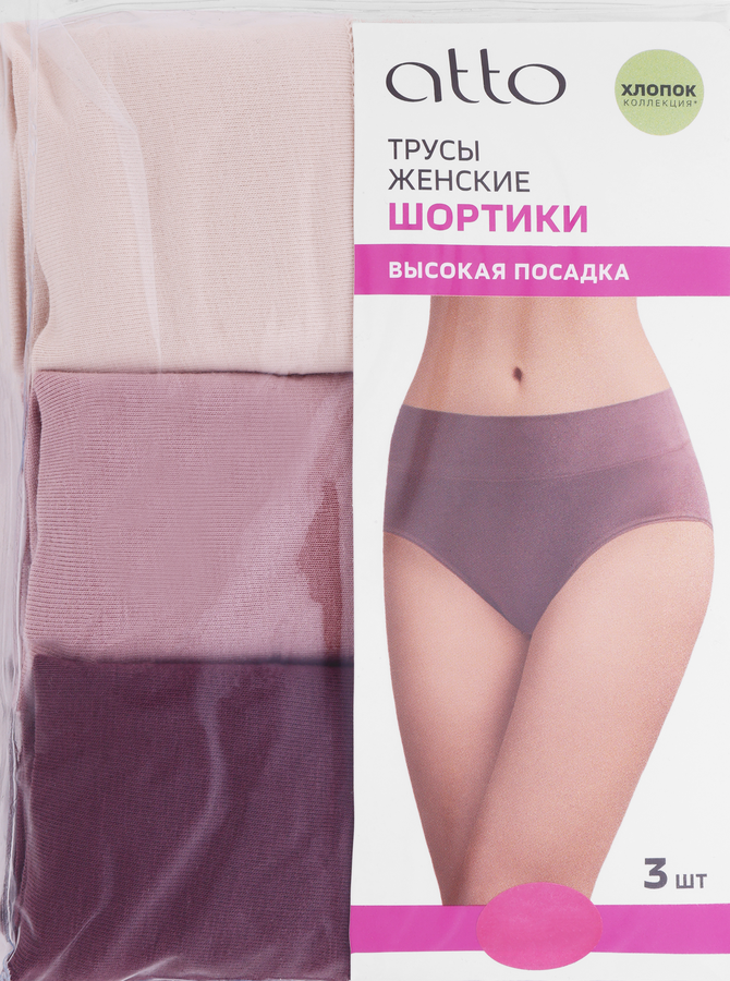 Набор женских трусов ATTO шорты с высокой посадкой, разноцветные, Арт. AW25201-02, 3шт, превью