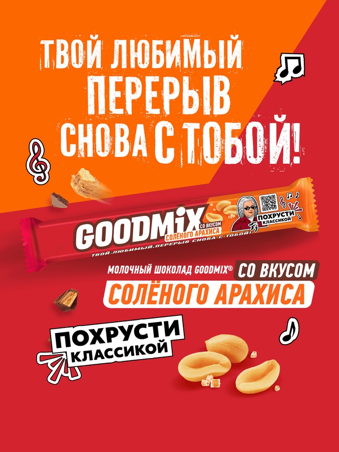 Батончик шоколадный GOODMIX со вкусом арахиса с хрустящей вафлей, 40г, превью