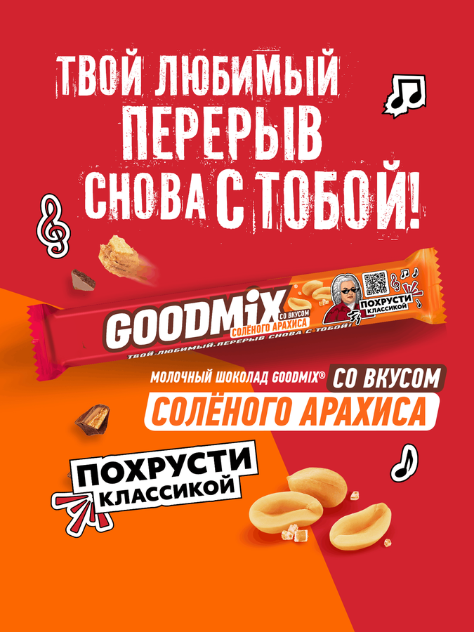 Батончик шоколадный GOODMIX со вкусом арахиса с хрустящей вафлей, 40г, предпросмотр