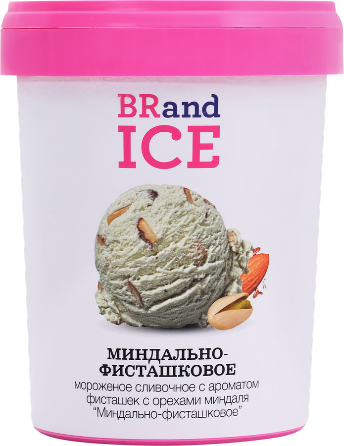 Мороженое BRAND ICE Миндально-фисташковое, сливочное с ароматом фисташки с миндалем 10,5%, без змж, пластиковый стакан, 500г, превью