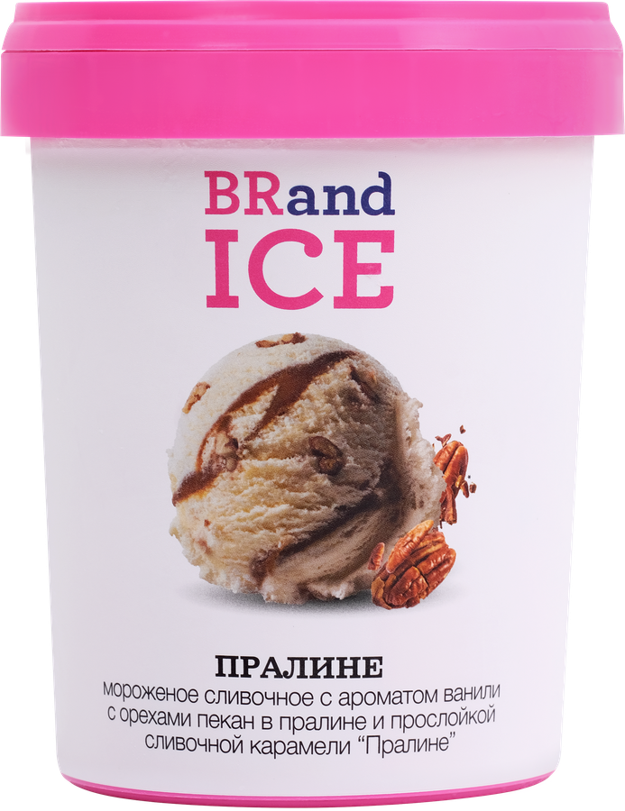 Мороженое BRAND ICE Пралине, сливочное с ароматом ванили и орехом пекан 12%, без змж, пластиковый стакан, 500г, превью