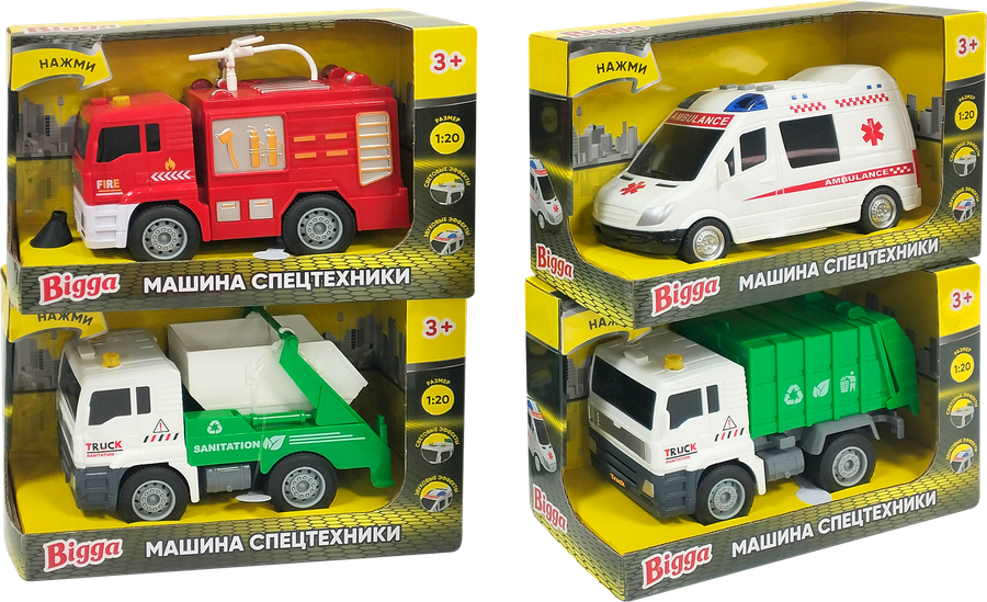 Игрушка BIGGA Машина cпецтехники со световыми и звуковыми эффектами, в ассортименте, превью
