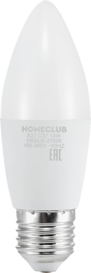 Лампа светодиодная HOMECLUB свеча 10Вт E27 теплый свет, Арт. LED-C39-10E2727, предпросмотр