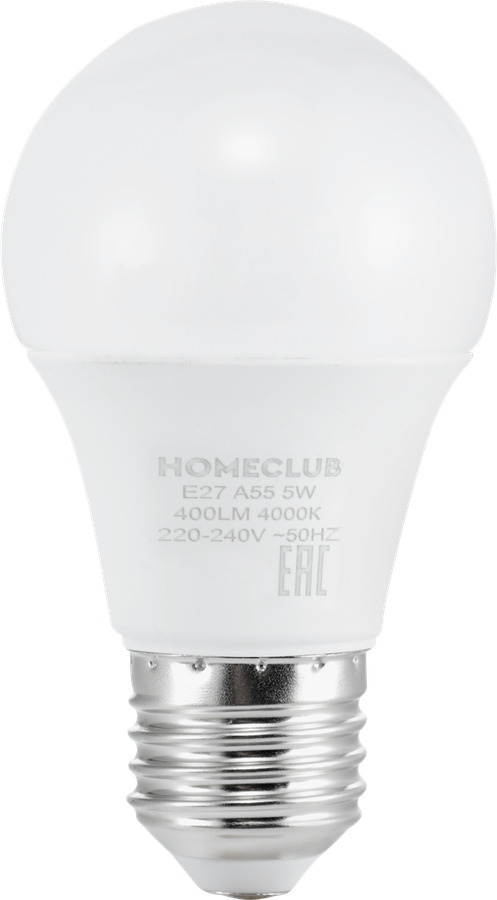 Лампа светодиодная HOMECLUB груша 5Вт E27 нейтральный свет, Арт. LED-A55-5E2740, предпросмотр