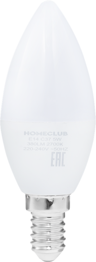 Лампа светодиодная HOMECLUB свеча 5Вт E14 теплый свет, Арт. LED-C37-5E1427, предпросмотр