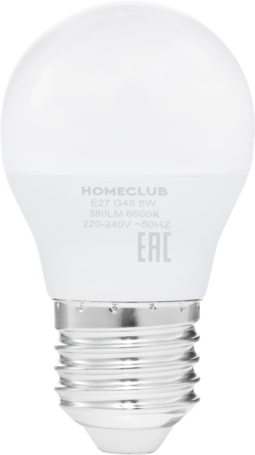 Лампа светодиодная HOMECLUB шар 5Вт E27 холодный свет, Арт. LED-G45-5E2765, предпросмотр
