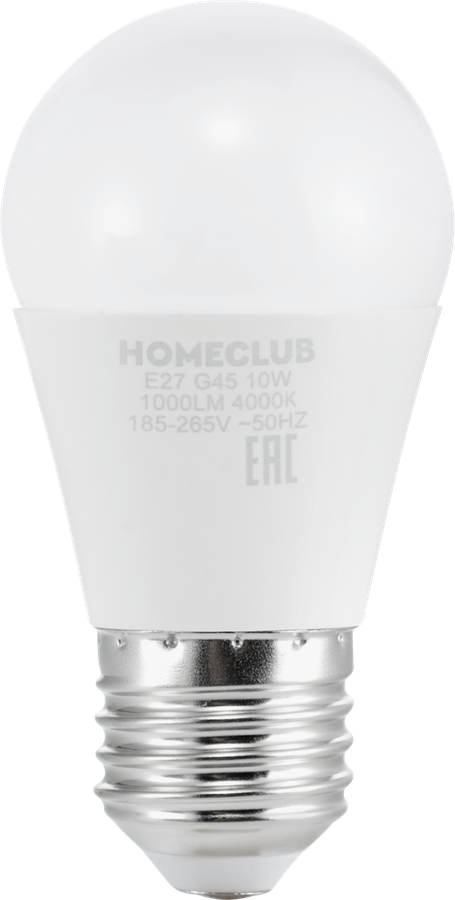 Лампа светодиодная HOMECLUB шар 10Вт E27 нейтральный свет, Арт. LED-G45-10E2740, предпросмотр