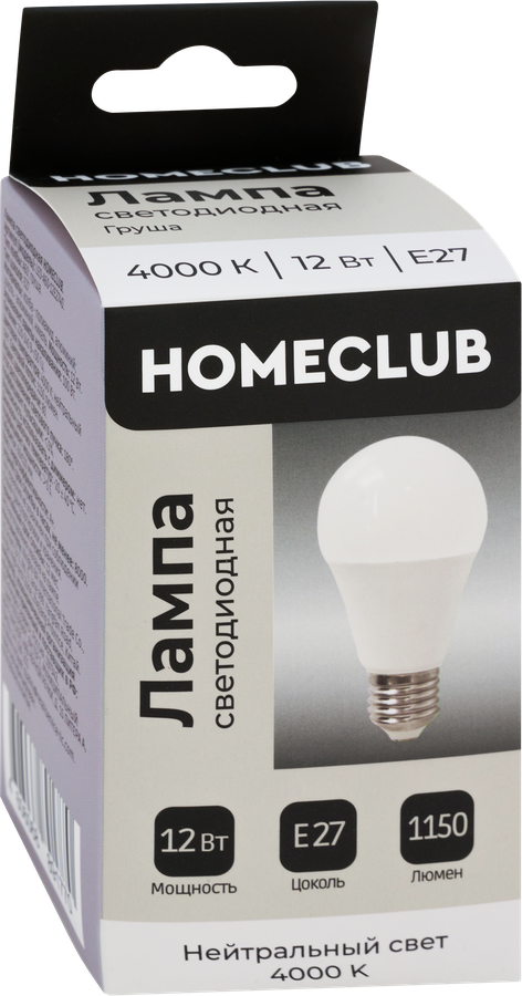 Лампа светодиодная HOMECLUB груша 12Вт E27 нейтральный свет, Арт. LED-A60-12E2740, предпросмотр