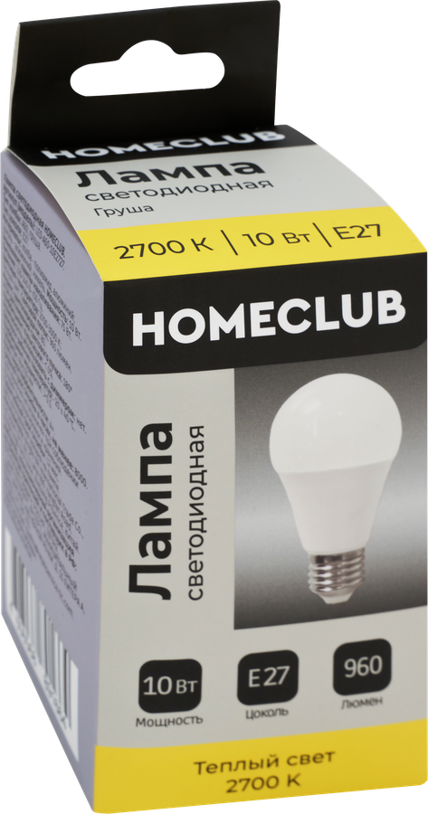 Лампа светодиодная HOMECLUB груша 10Вт E27 теплый свет, Арт. LED-A60-10E2727, предпросмотр