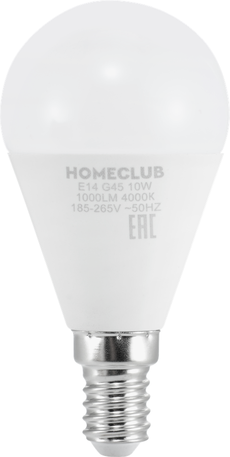 Лампа светодиодная HOMECLUB шар 10Вт E14 нейтральный свет, Арт. LED-G45-10E1440, предпросмотр