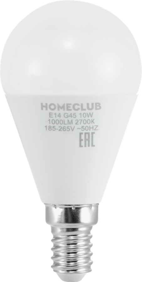 Лампа светодиодная HOMECLUB шар 10Вт E14 теплый свет, Арт. LED-G45-10E1427, предпросмотр