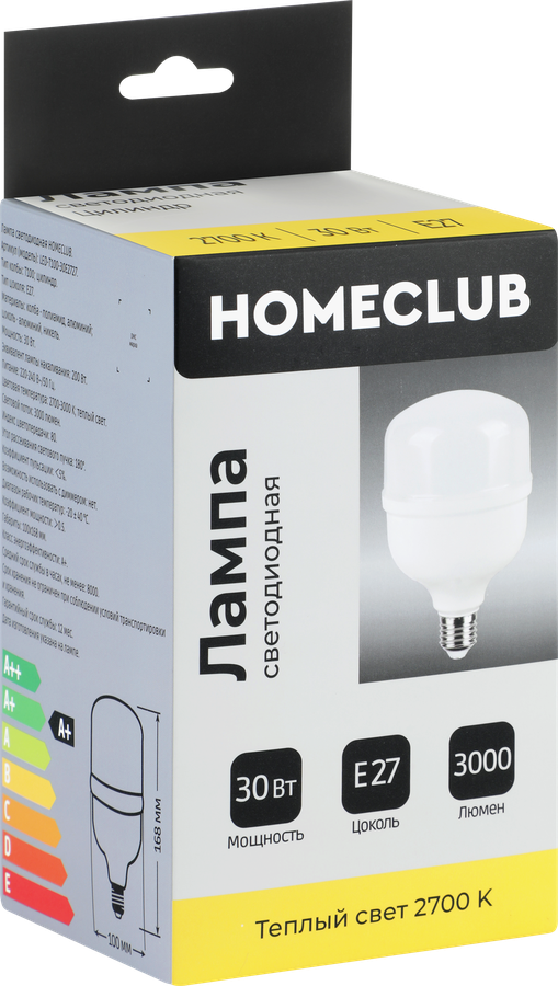 Лампа светодиодная HOMECLUB цилиндр 30Вт E27 теплый свет, Арт. LED-T100-30E2727, превью
