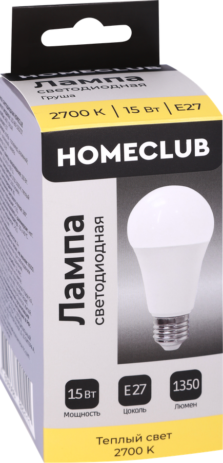 Лампа светодиодная HOMECLUB груша 15Вт E27 теплый свет, Арт. LED-A60-15E2727, предпросмотр