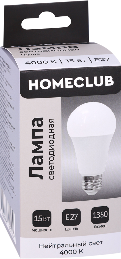 Лампа светодиодная HOMECLUB груша 15Вт E27 нейтральный свет, Арт. LED-A60-15E2740, предпросмотр