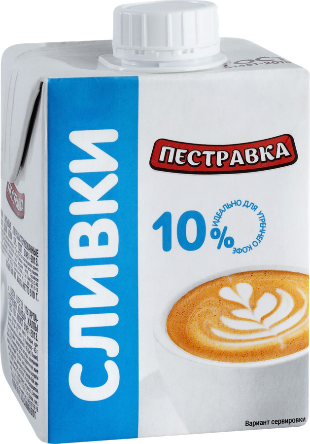 Сливки ультрапастеризованные ПЕСТРАВКА 10%, без змж, 500мл, предпросмотр