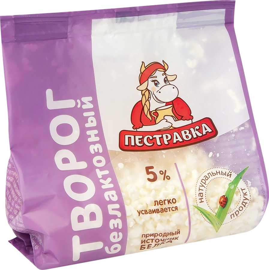 Творог ПЕСТРАВКА безлактозный 5%, без змж, 180г, предпросмотр