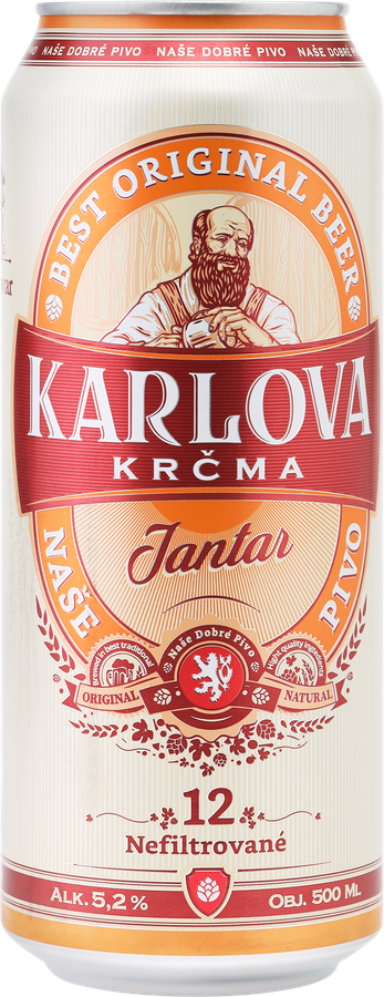 Пиво светлое KARLOVA KRCMA JANTAR нефильтрованное неосветленное 5,2%, 0,5л, предпросмотр
