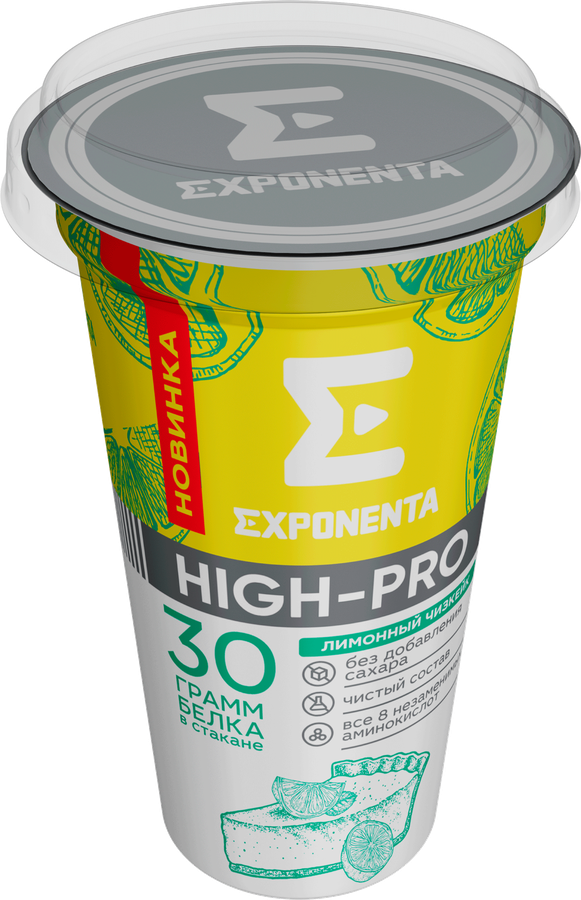 Напиток кисломолочный EXPONENTA HIGH-PRO Лимонный чизкейк обезжиренный с высоким содержанием белка, без змж, 250г, превью