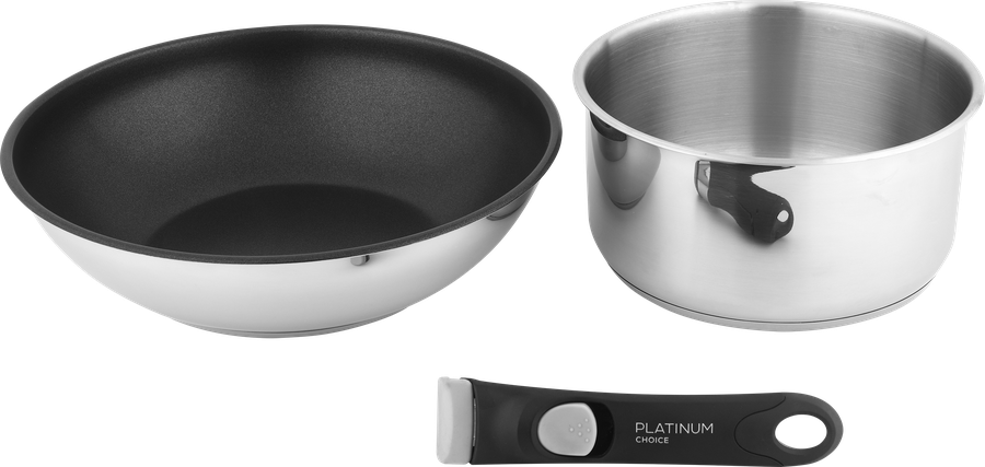 Набор посуды PLATINUM CHOICE ковш 3л, вок 28см + съемная ручка, нержавеющая сталь, Арт. LF-8, превью