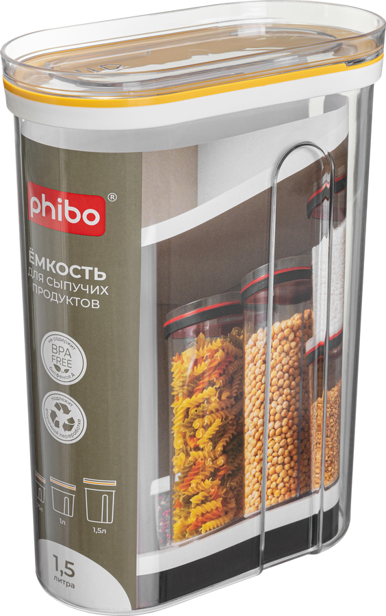 Емкость для сыпучих продуктов PHIBO с крышкой-слайдером, 1.5л, превью