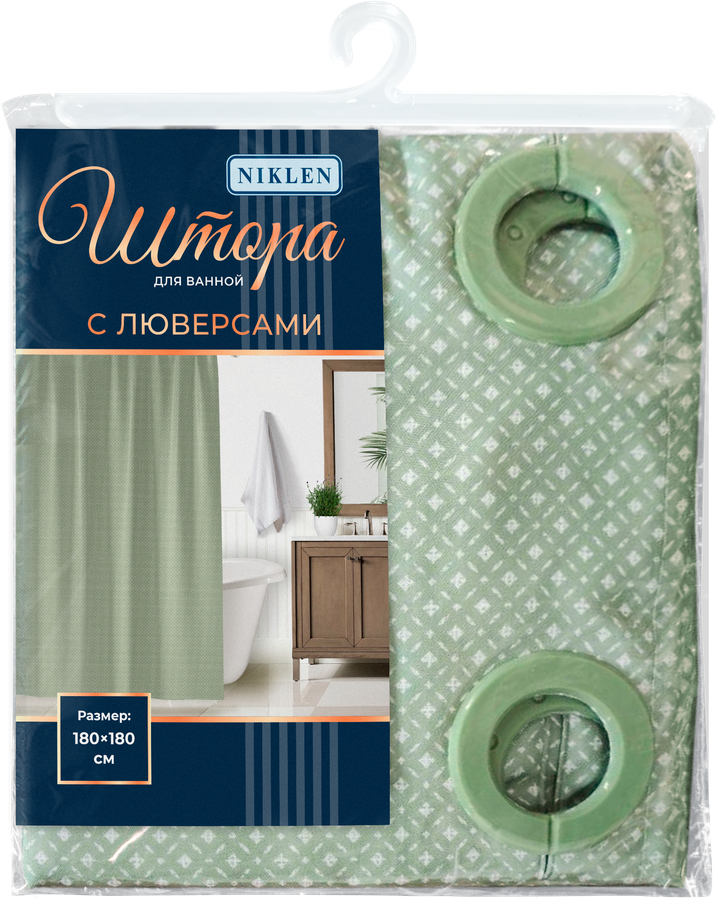 Штора для ванной NIKLEN с люверсами, 180х180см, превью