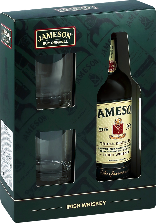 Виски JAMESON Ирландский купажированный 40%, с двумя стаканами, п/у, 0.7л, превью