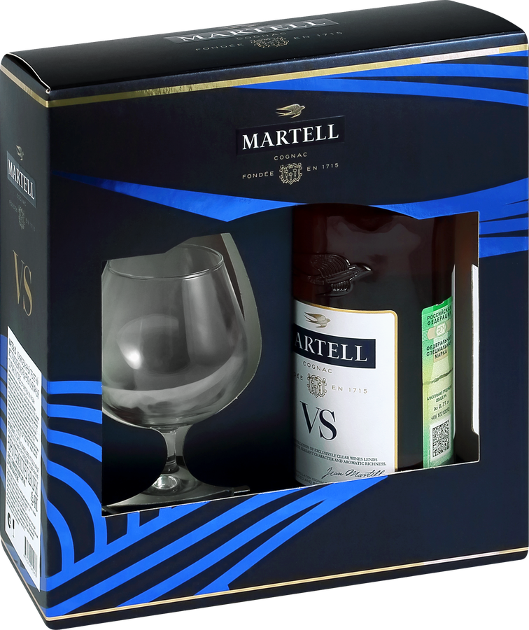 Коньяк MARTELL VS ординарный 3 года 40%, со стаканом, п/у, 0.7л, превью