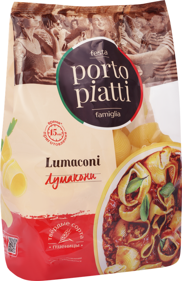 Макароны PORTO PIATTI Лумакони, группа А высший сорт, 400г, превью
