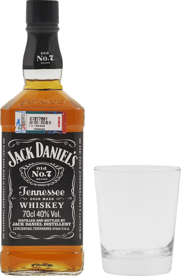 Виски JACK DANIEL'S Tennessee зерновой 40%, со стаканом, 0.7л, превью