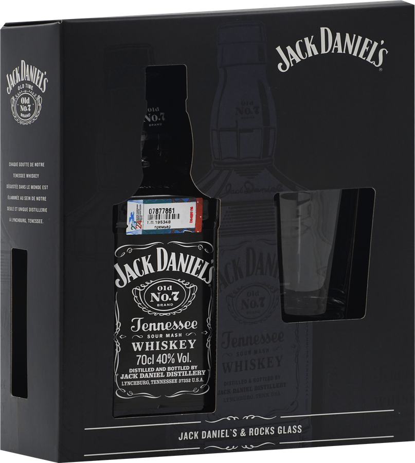Виски JACK DANIEL'S Tennessee зерновой 40%, со стаканом, 0.7л, предпросмотр