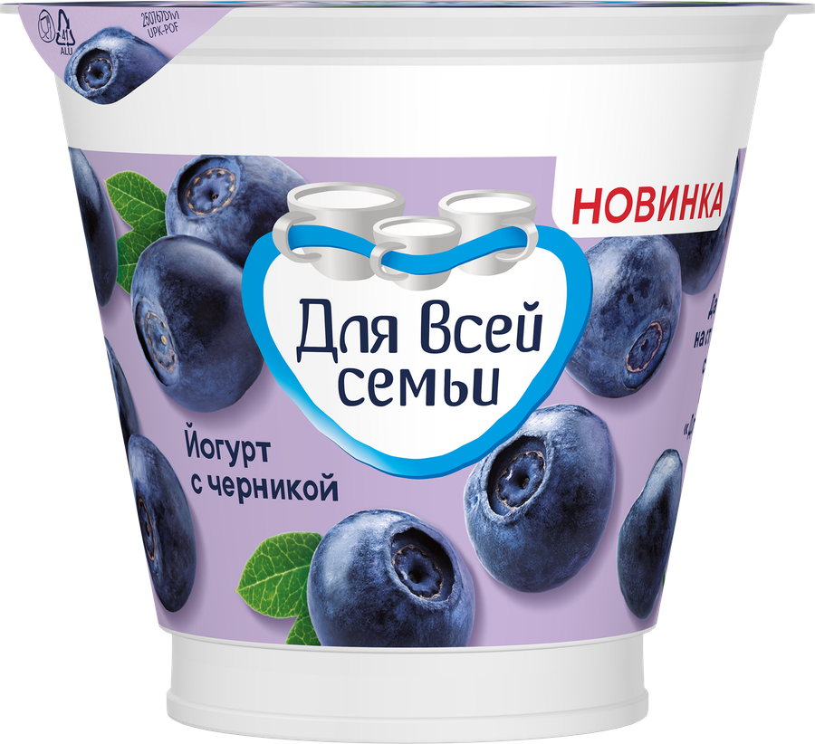 Йогурт ДЛЯ ВСЕЙ СЕМЬИ Черника 2%, без змж, 220г, превью