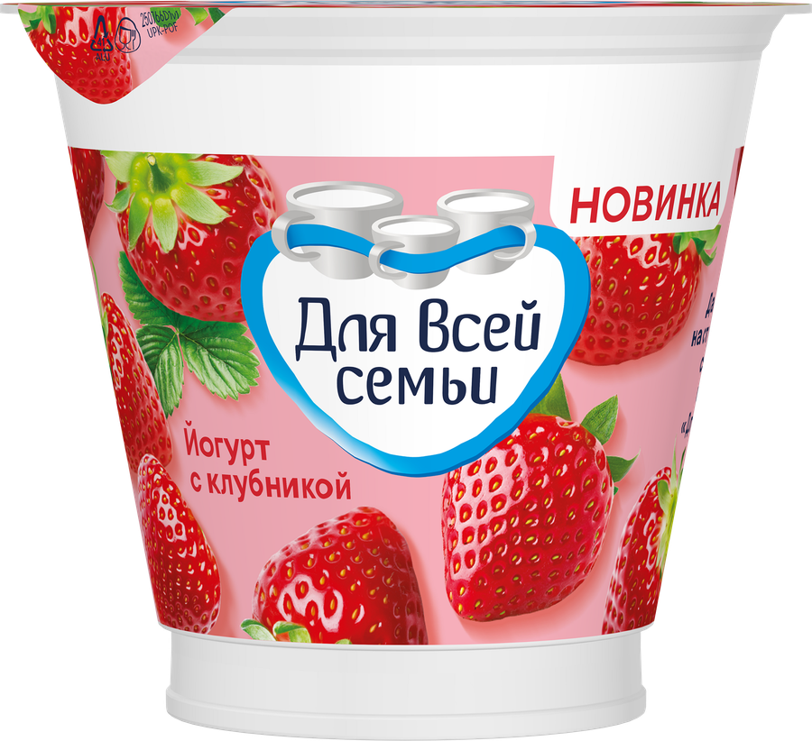 Йогурт ДЛЯ ВСЕЙ СЕМЬИ Клубника 2%, без змж, 220г, предпросмотр