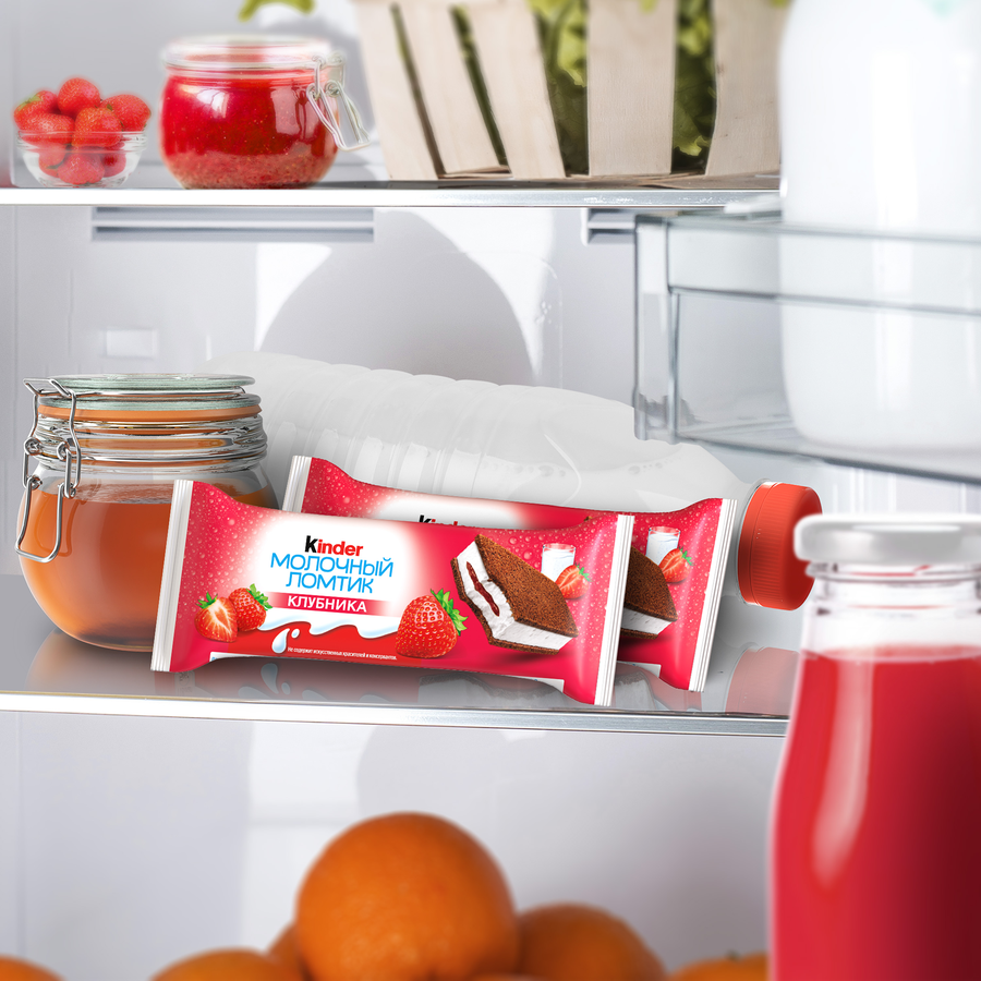 Пирожное KINDER Молочный ломтик бисквит, молочная начинка клубника 21,6%, без змж, 28г, превью