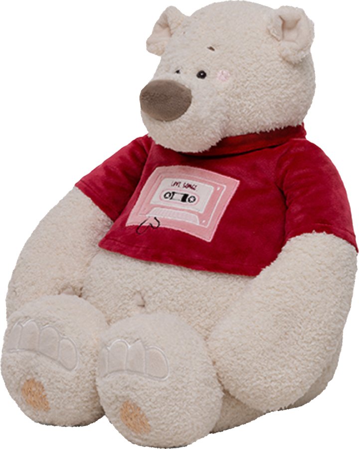 Игрушка мягкая KULT TOYS Медведь Тато в бордовой майке, цвет меха-экрю, 38см, предпросмотр