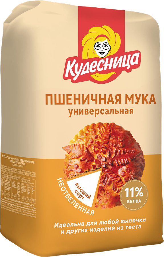 Мука пшеничная КУДЕСНИЦА универсальная, хлебопекарная высший сорт, 2кг, превью