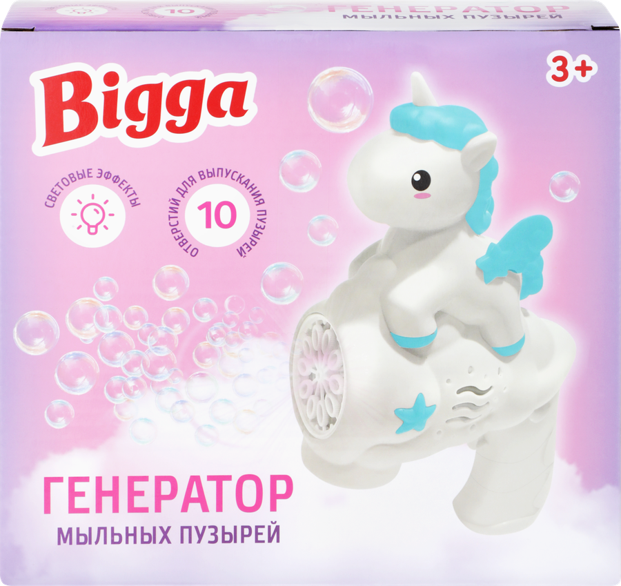 Генератор мыльных пузырей BIGGA Единорог, со световыми эффектами, в ассортименте, превью