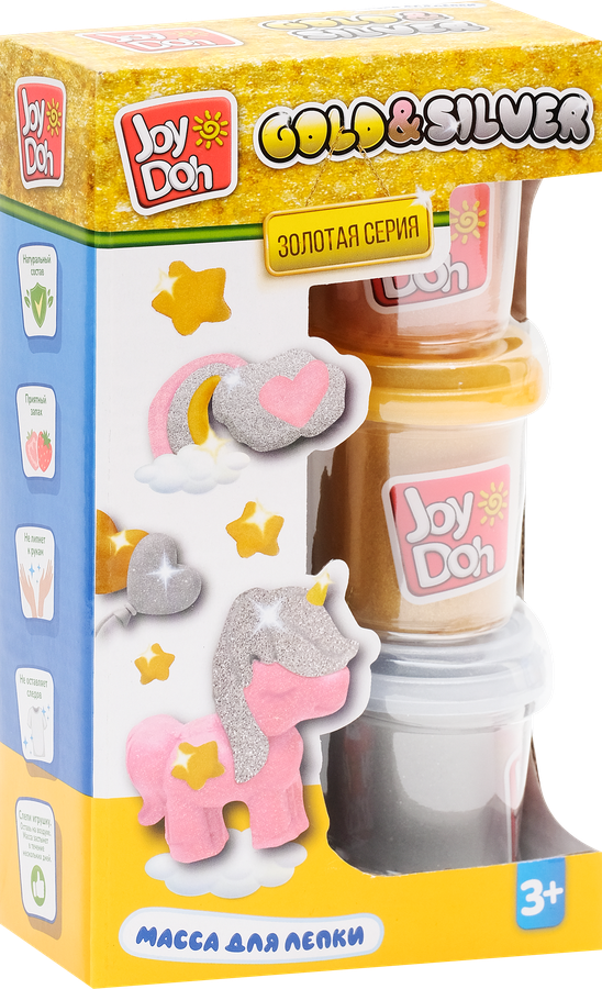 Масса для лепки JOY DOH Золото и серебро, 6 баночек, Арт. POT-06/056 gold, предпросмотр