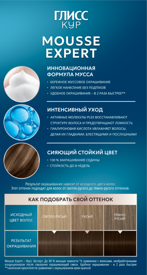 Краска стойкая ГЛИСС КУР Мусс 7-00 Темно-русый, 186г, предпросмотр