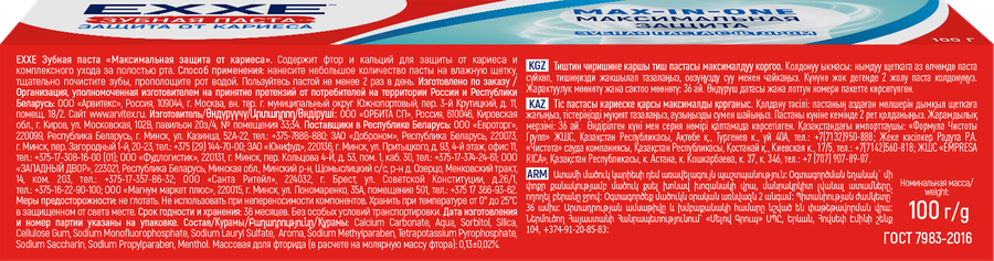 Зубная паста EXXE Max-in-one Максимальная защита от кариеса, 100г, превью