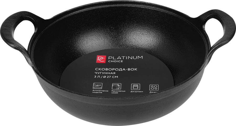 Сковорода-вок PLATINUM CHOICE 33см, чугун, Арт. SL-004, предпросмотр