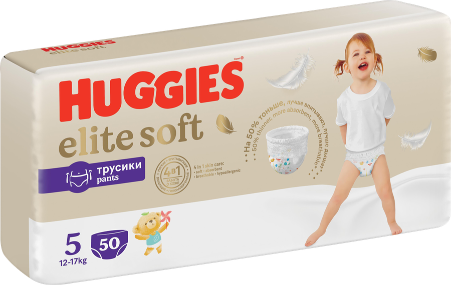 Подгузники-трусики HUGGIES Элит Софт 12–17кг, 50шт, предпросмотр