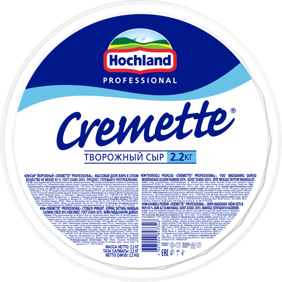 Сыр творожный HOCHLAND Cremette Professional 65%, без змж, 2200г, превью