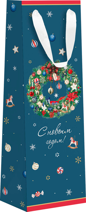 Пакет подарочный CITY HOME TRADE New Years Joy под бутылку 38х12х10см, превью