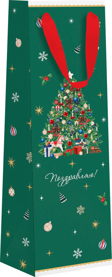 Пакет подарочный CITY HOME TRADE New Years Joy под бутылку 38х12х10см, предпросмотр