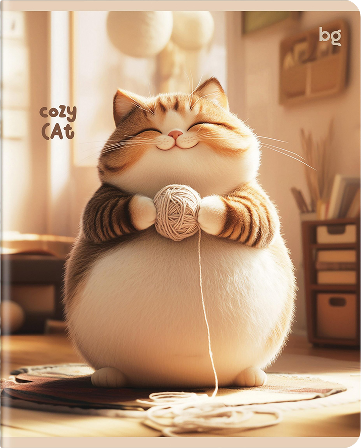 Тетрадь БИДЖИ Cozy cat 48 листов, А5, в клетку, выборочный лак, превью
