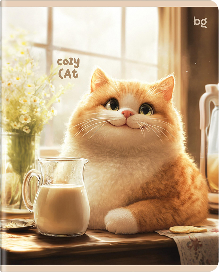 Тетрадь БИДЖИ Cozy cat 48 листов, А5, в клетку, выборочный лак, превью