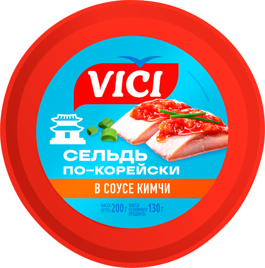 Сельдь VICI По-корейски, филе-кусочки в соусе кимчи, 200г, превью