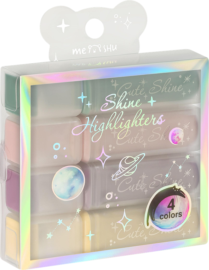 Набор текстовыделителей MESHU Shiny, 4 цвета, пастельные цвета c глиттером, 1–5мм, превью