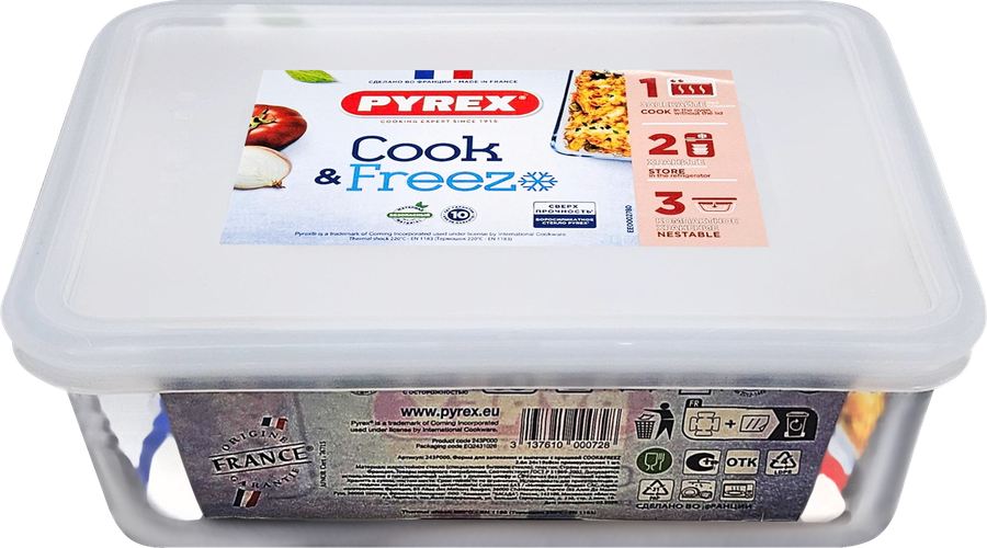 Форма для запекания PYREX Cook&Freez 25x19x8см, с крышкой, прямоугольная, 2.6л, превью